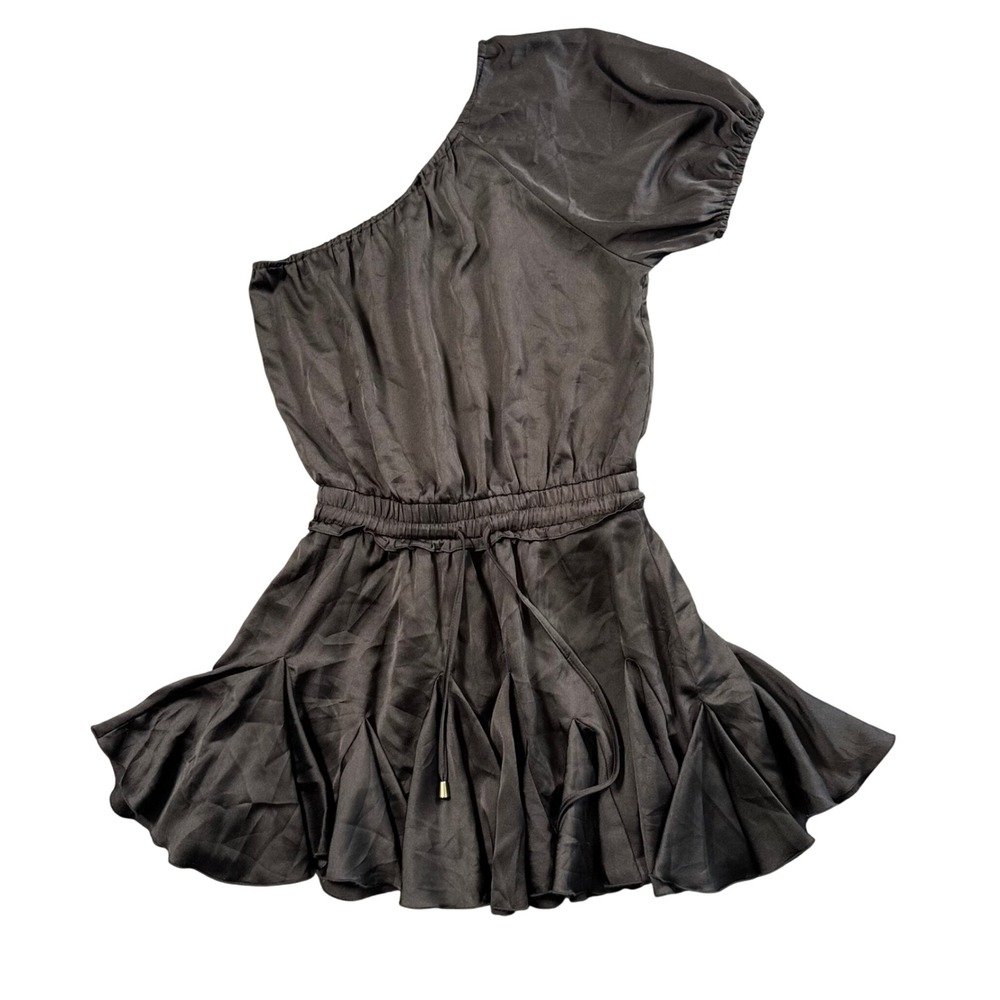 Entro One Shoulder Satin Romper S Black Ruffle Coquette Dark Romantic Glam Party